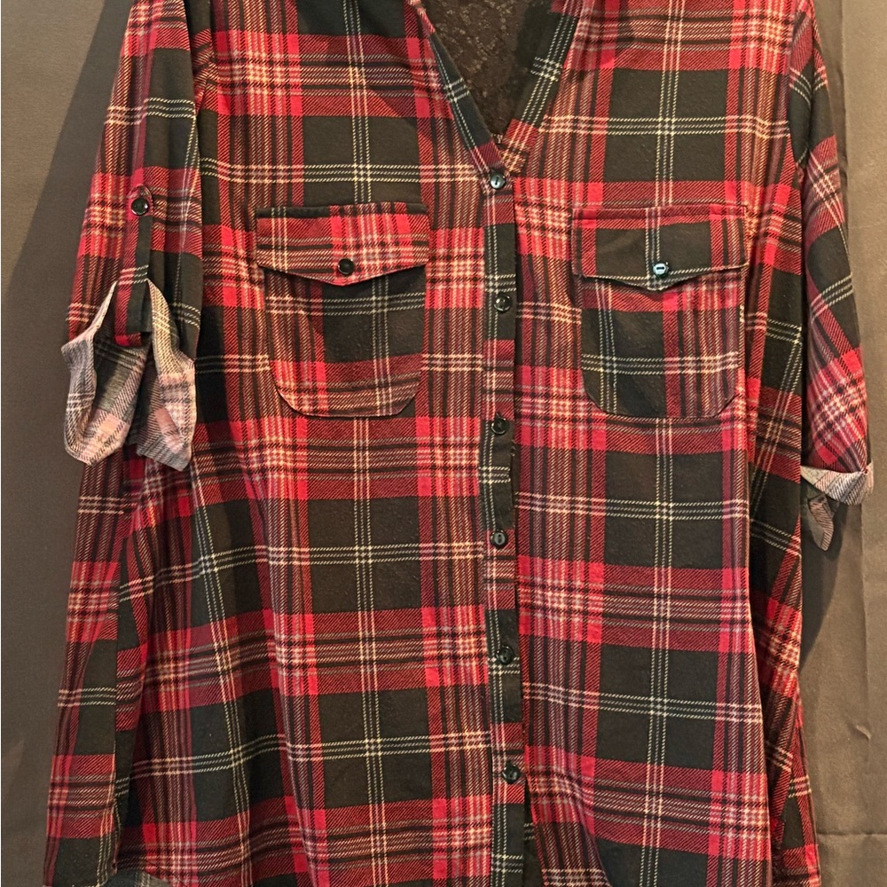 Liberty Love Red and Black Checkered Tunic